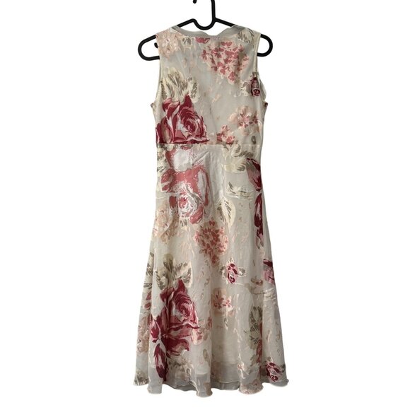 VTG B Moss Floral Silk Fairy Y2K Ruffle Trim Empire Midi Dress Womens Size 4 - Picture 4 of 6